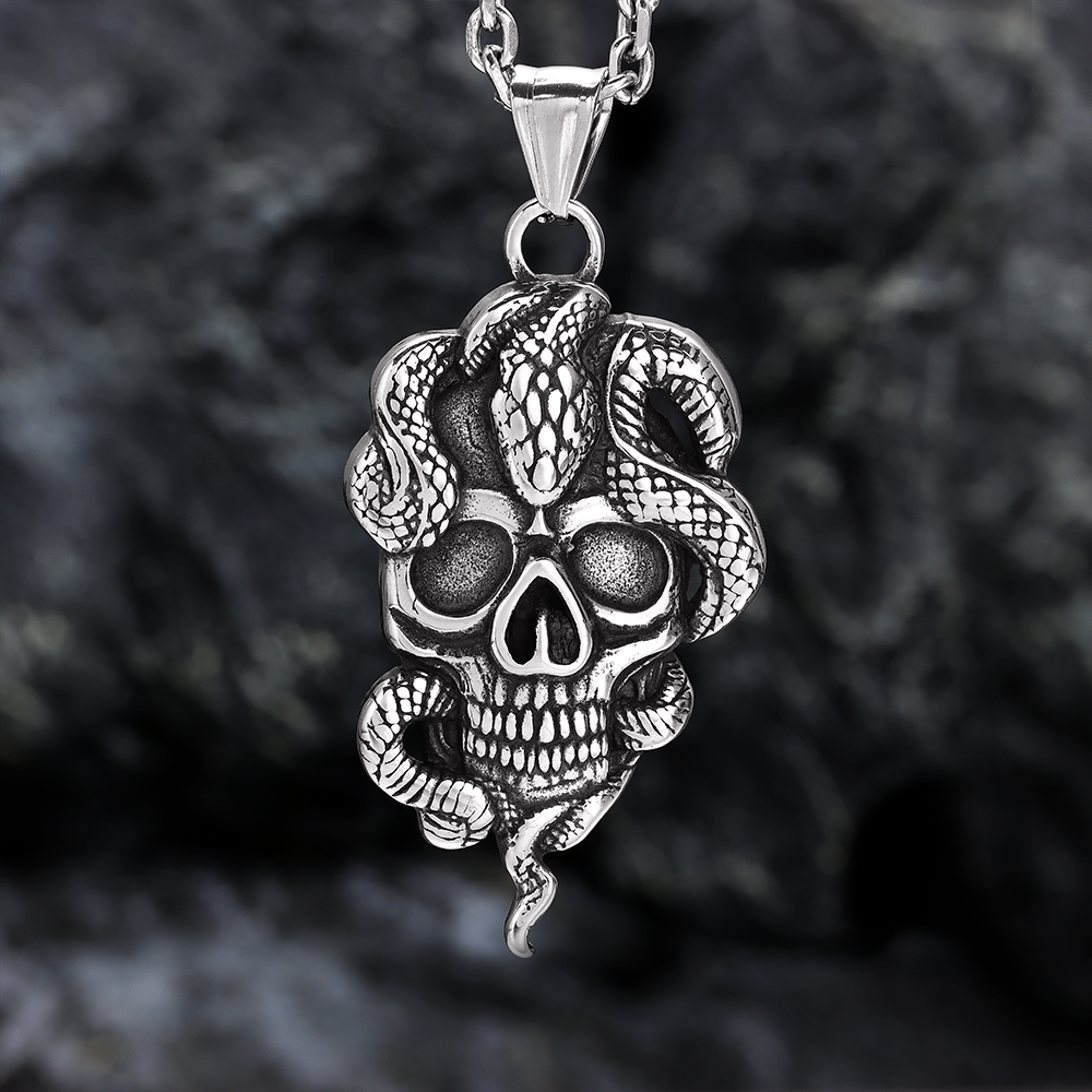 Snake Wrapped Skull Pendant