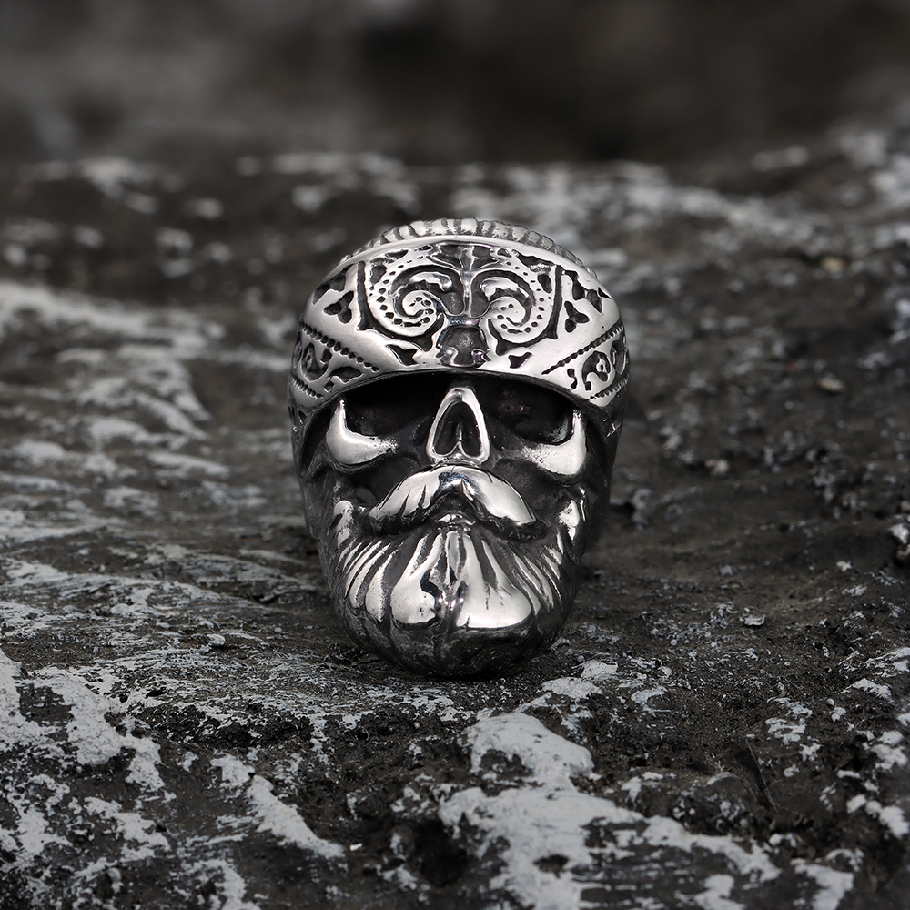 Bearded Grandpa Head Skull Ring