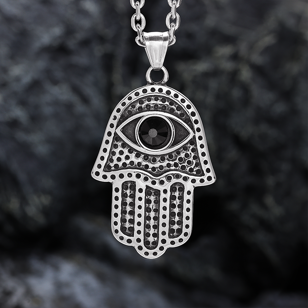 Hand of Fatima Inlaid Diamond Pendant