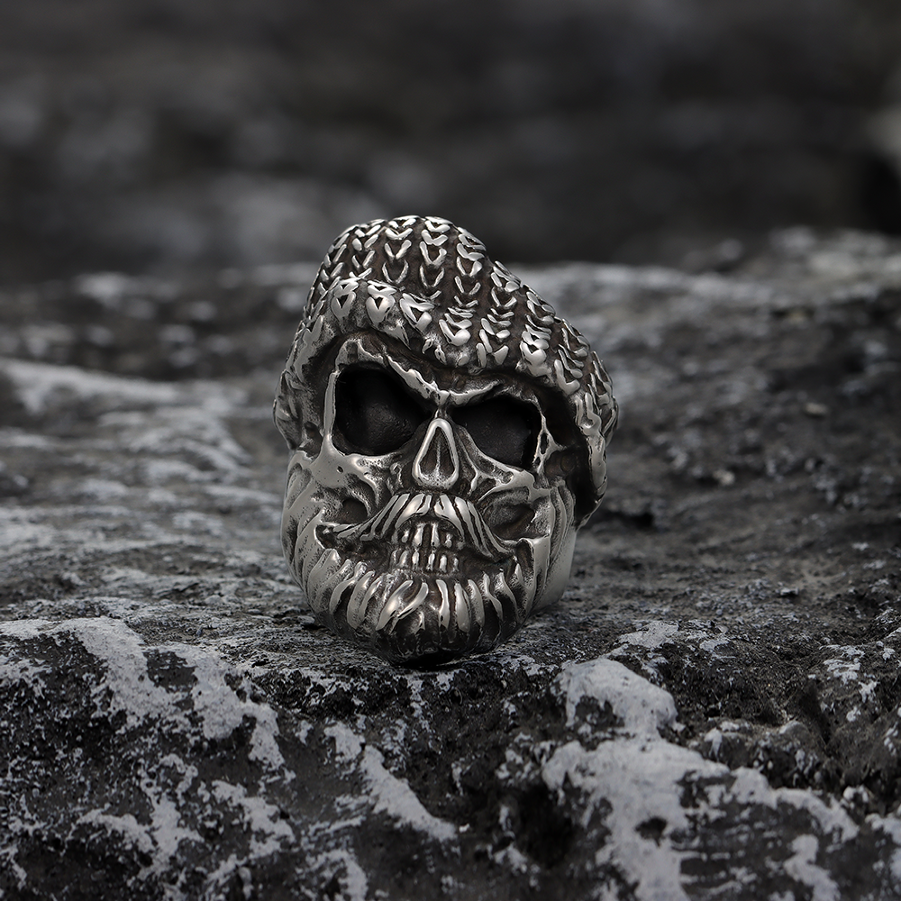 Grandpa In Knitted Hat Skull Ring