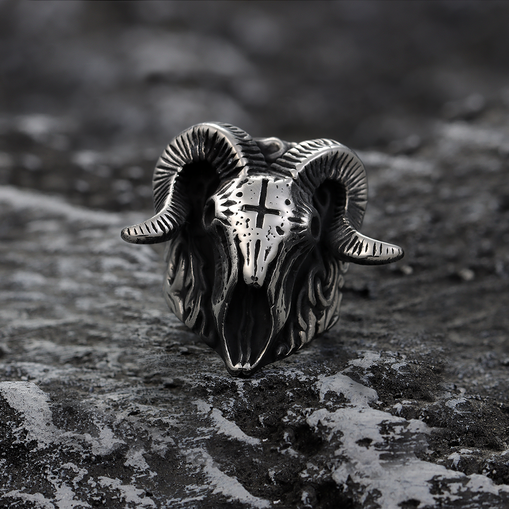 Sheep Head Cross Skull Ring