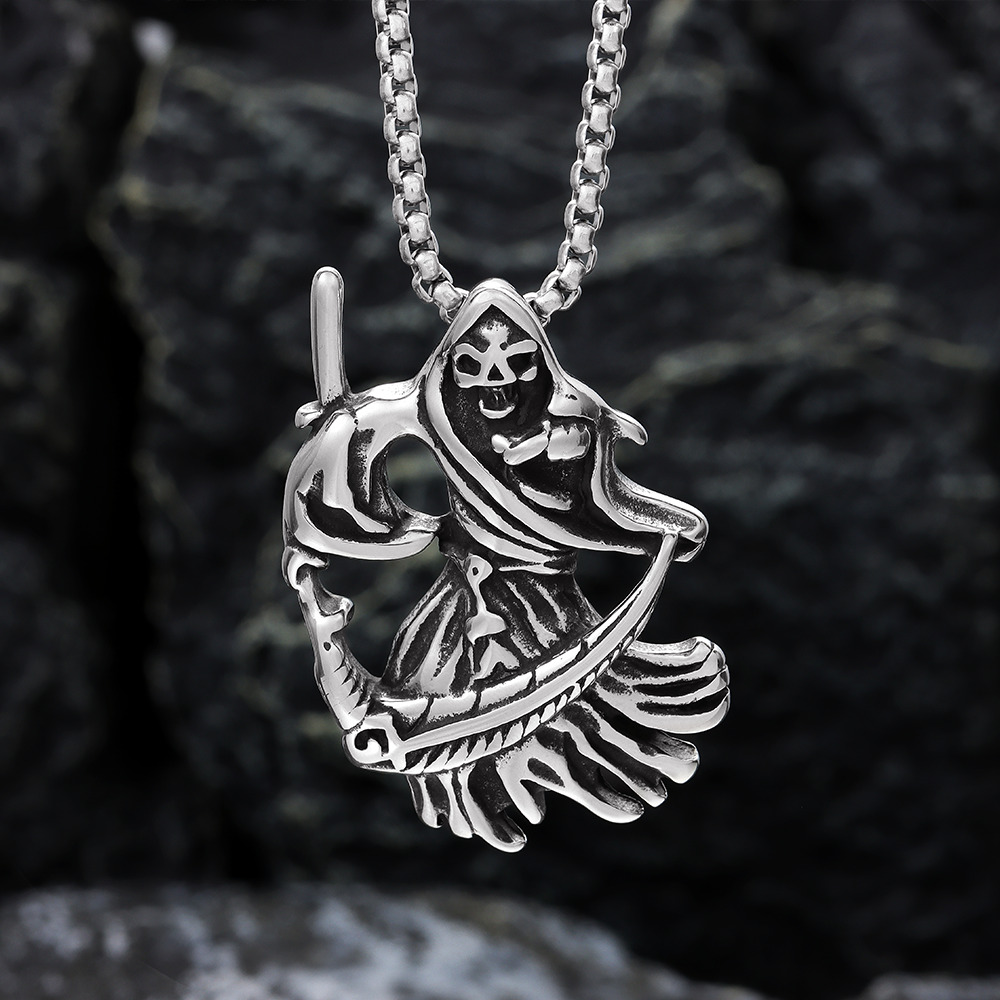 Skull Holding Sickle Pendant