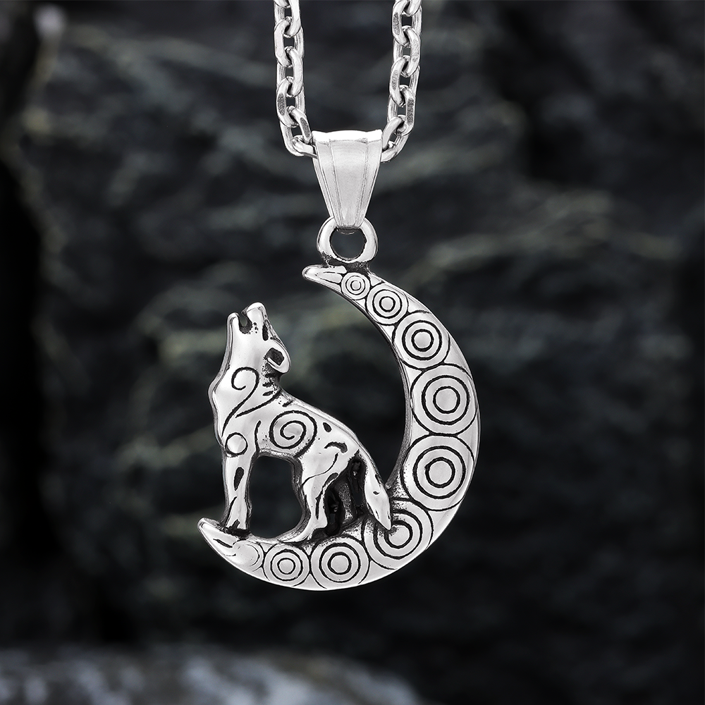 Wolf Standing on the Moon Pendant