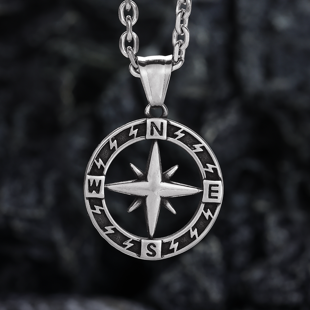 Lightning Pattern Compass Pendant