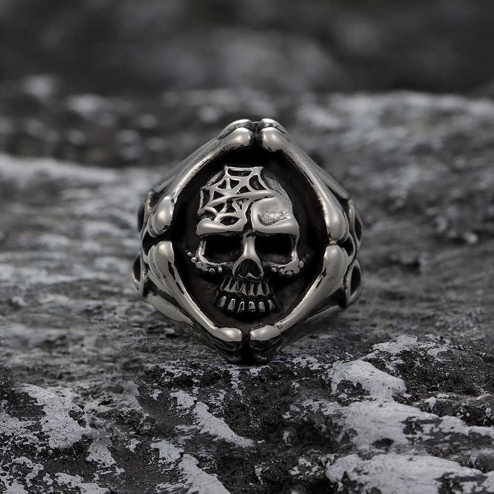 Bone Sticks Surrounded Pirate Skull Ring