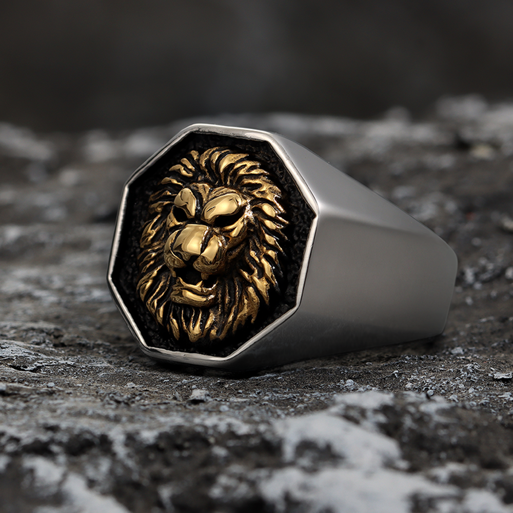 Octagon Lion Head Ring