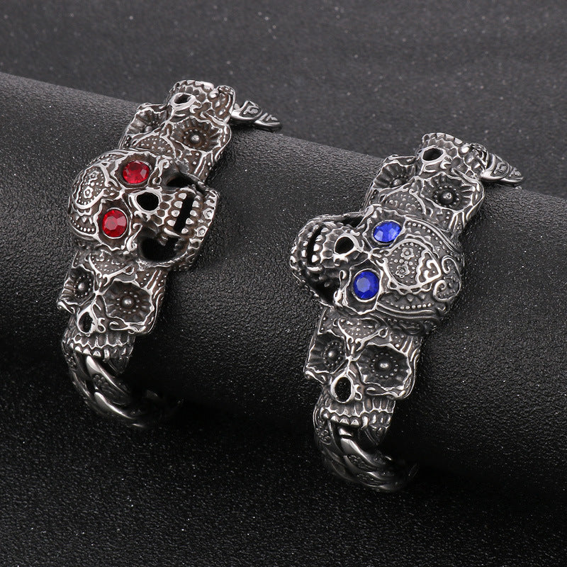 Retro Pattern Red-Eyed Skull Bracelet