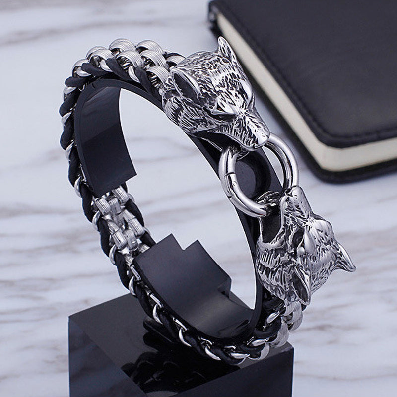 Double Wolf Head Buckle Bracelet