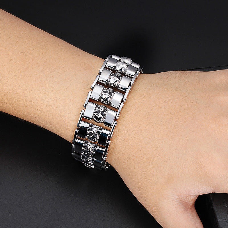 Wide Chain Skull Bracelet