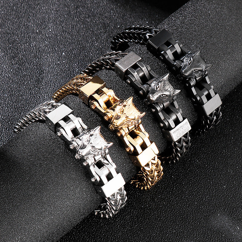 Hip-Hop Electroplated Wolf Head Bracelet